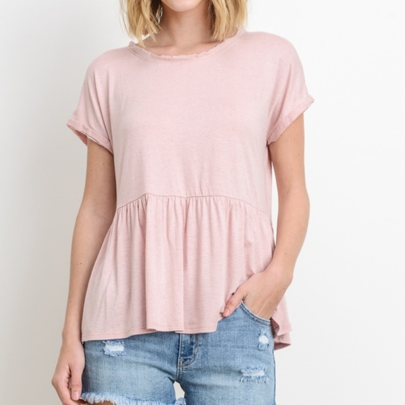Tops - Pastel Pink Baby Doll Peplum Top